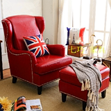 欧式皮艺沙发椅新古典真皮红色美式乡村单人沙发椅高背老虎椅F66