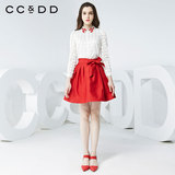 CCDD2016春装新款女圆点红唇绣花时尚通勤半透视长袖衬衫C51R048