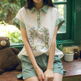 2016夏装新款女装日系小鹿刺绣宽松大码学生纯棉短袖t恤女打底衫