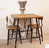 美式复古实木奶茶店咖啡厅酒吧餐桌椅组合 铁艺休闲椅子成人餐椅
