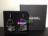 Chanel专柜代购/ 黑色水晶珍珠双C闪片锁型吊坠耳钉