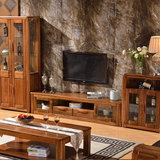 谷珀家具 金丝黑胡桃木组合电视柜 全实木电视柜 高柜 低柜