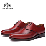 梵高固特异手工定制男士商务皮鞋英伦红色雕花系带意大利正装男鞋