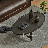 美式欧式家具实木小茶几沙发边桌咖啡桌椭圆形法式黑色做旧茶几