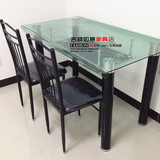 简约租房家具 透明双层长方形弯角印花钢化玻璃餐桌 一桌四椅