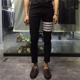 韩国夏款时尚条纹TB修身九分休闲裤男英伦九分裤 有搭配的套装