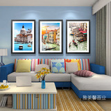 欧景建筑挂画 现代简约 三联风景画 客厅沙发墙 威尼斯水城装饰画