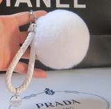 优质獭兔毛毛球钥匙扣 编织绳BV毛绒球汽车钥匙扣女士包包挂件
