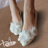 中式新娘绣花红色平底孕妇新娘婚鞋 白色伴娘鞋 婚纱鞋秀禾上轿鞋