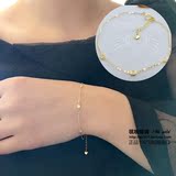 韩国正品代购进口纯14K黄金手链女 方形三颗锆石可调节手环手链女