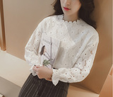 2016春夏新款女装韩版白色蕾丝百搭长袖打底衫蕾丝衫上衣T恤