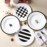 简约创意陶瓷盘子 8英寸中西餐盘牛排汤盘平盘糕点盘西点盘黑白盘
