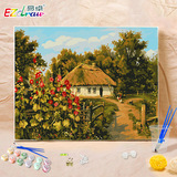 易卓diy数字油画手绘客厅欧式风景田园填色大幅装饰画山中家园
