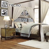 TALMD图迈 现代中式实木四柱架子床床头柜新中式卧室家具组合定制