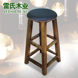 厂价 实木吧台pu皮凳 火烧木椅碳化色酒吧椅高脚凳休闲咖啡高凳子
