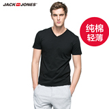 JackJones杰克琼斯夏季男装纯棉修身V领纯色短袖T恤O|216201010
