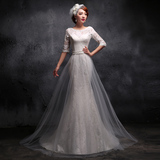 婚纱礼服2015时尚冬季新款鱼尾蕾丝拖尾长袖新娘大码显瘦白色婚纱