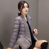 2015冬装新款韩版西装领PU皮短款修身保暖羽绒棉衣女士棉服外套潮