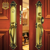 铠铜威 欧式纯铜仿古别墅大门锁双开实木门锁 黑古铜美式大门锁