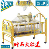 儿童床摇篮床婴儿床BB宝宝床带滚轮可加长无气味带蚊帐多功能铁床