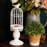 欧式创意复古铁艺桌面小鸟笼烛台蜡烛台美式家居软装饰品道具摆件
