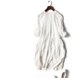 欧美大牌外贸原单剪标16夏季新款女超薄真丝刺绣系带七分袖连衣裙
