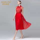 主持人礼服连衣裙2016夏装新款高端品牌刺绣钉珠新娘中国红长裙女