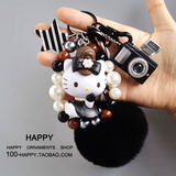 韩国创意礼品 凯蒂猫獭兔毛球汽车钥匙扣女包挂件 圣诞节生日礼物