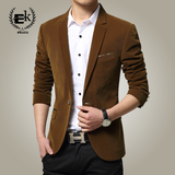 【EKUZU】韩版平绒修身男士西装休闲男装大码西服外套灯芯绒西服