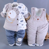 女男宝宝秋冬装棉衣夹棉加厚婴儿童外套婴幼儿衣服背带裤三件套装
