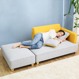 日式布艺沙发北欧折叠组合宜家客厅休闲实木皮质单人小沙发躺椅