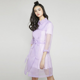 MISSY SKINS紫色透明欧根纱仙女可爱风衣外套原创设计女2016新款