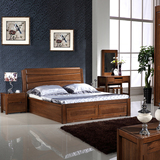 高端黑胡桃木实木床黄金胡桃木双人床1.8米高箱储物婚床中式家具