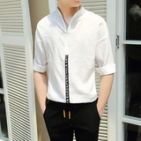 夏季韩版修身短袖t恤男士v领潮青年五分袖打底衫学生个性中袖体恤