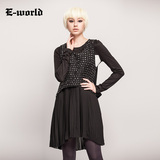 E－World/衣－我的女装新品毛呢连衣裙厚 无袖百褶中裙V9110