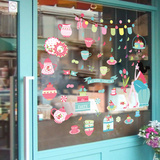 可移除墙贴纸蛋糕奶茶店铺橱窗贴画玻璃卡通餐具厨房橱柜餐厅装饰