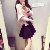 韩国代购2016春秋新款时尚套装名媛气质蝙蝠袖毛衣半身裙两件套女