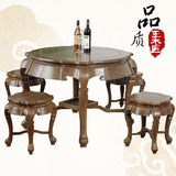 鸡翅木餐桌椅组合4人 小户型实木红木圆餐桌饭桌五件套中式仿古