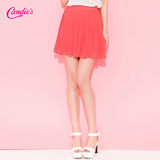 Candie's夏季新款 纯色a型短款百褶裙高腰雪纺休闲半身裙30005525