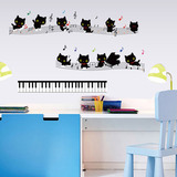 音乐音符小猫咪弹钢琴墙贴纸玻璃贴教室幼儿园装饰贴纸壁纸五线谱