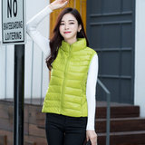 2015冬季韩版大码女装修身显瘦无袖立领超轻薄羽绒服短款背心马甲