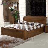 实木床储物高箱床现代中式黄金胡桃木家具 1.8米 双人床PK榆木床