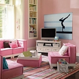 简约现代粉色条纹地毯客厅茶几卧室床边儿童房手工腈纶地毯定制