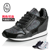新款ASH正品代购 隐形坡跟内增高鞋 韩版休闲低帮运动真皮女鞋