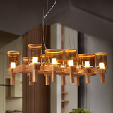北欧宜家设计师艺玻璃餐厅吊灯客厅卧室实木长方形吊灯木艺大吊灯