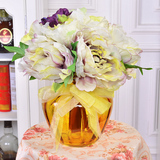 手扎绣球牡丹花加玻璃花瓶套装浮雕彩色花瓶 餐桌摆放仿真花套装