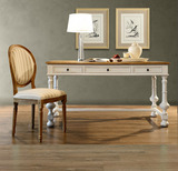 美式实木书桌 欧式仿古做旧书桌整装 实木书房家具书桌写字桌