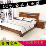 全实木床 实木床1.8米榆木床 双人床1.8米婚床厚重款高箱储物床