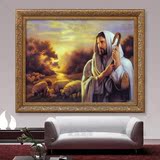 手绘油画宗教基督教人物欧式高档壁炉挂画客厅玄关装饰画耶稣牧羊