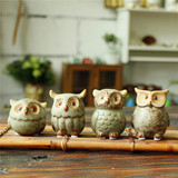 北欧乡村日式复古做旧窑变陶瓷猫头鹰摆件家居隔断桌面装饰包邮